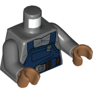 Torse, salopette, bleu foncé avec ceinture brun rougeâtre avec boucle / bleu foncé Y sangles sur le dos motif imprimé (Ugnaught), bras gris bleuté foncé, mains nougat moyen (Torso, Overalls, Dark Blue with Reddish Brown Belt with Buckle / Dark Blue Y Straps on Back Print (Ugnaught), Dark Bluish Gray Arms, Medium Nougat Hands)