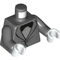 Visuel indicatif Rebrickable de Torse, veste, Sous-vêtement gris bleuté clair, motif : nœud papillon noir, bras gris bleuté foncé, mains blanches (Torso, Jacket, Light Bluish Gray Undershirt, Black Bow Tie Print, Dark Bluish Gray Arms, White Hands)