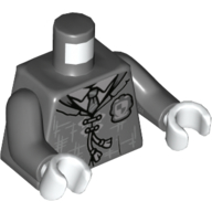Visuel indicatif Rebrickable de Torse, Veste rayée, Gris Poudlard Arme, Chemise, Cravate motif imprimé (Myrte gémissante) Bras gris bleuâtre foncé, Mains blanches (Torso, Scratched Jacket, Grey Hogwarts Weapon, Shirt, Tie Print (Moaning Myrtle) Dark Bluish Gray Arms, White Hands)