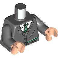 Visuel indicatif Rebrickable de Torse, veste, chemise blanche, cravate vert foncé et vert sable, Poudlard Serpentard Uniforme imprimé, bras gris bleuté foncé, mains nougat clair (Torso, Jacket, White Shirt, Dark Green/Sand Green Tie, Hogwarts Slytherin Uniform Print, Dark Bluish Gray Arms, Light Nougat Hands)