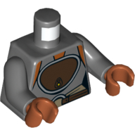 Visuel indicatif Rebrickable de Torse, débardeur avec motif imprimé brun foncé (Ahsoka), bras gris bleuté foncé, mains orange foncé (Torso, Vest Top with Dark Brown Print (Ahsoka), Dark Bluish Gray Arms, Dark Orange Hands)