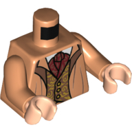Torse, robe, ouvert sur Gilet avec filigrane d'or, motif imprimé Ascot rouge foncé, bras nougat, mains nougat clair (Torso, Robe, Open over Vest with Gold Filigree, Dark Red Ascot Print, Nougat Arms, Light Nougat Hands)