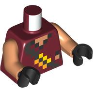Torse, ceinture argentée pixellisée, boucle orange et jaune clair / motif imprimé brun et jaune rougeâtre, bras nougat, mains noires (Torso, Pixelated Silver Belt, Bright Light Orange and Yellow Buckle / Reddish Brown and Yellow Print, Nougat Arms, Black Hands)