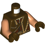Visuel indicatif Rebrickable de Torse, gilet avec bordure dorée devant et dos imprimé (gungan), bras nougat, mains brun foncé (Torso, Vest with Gold Trim Front and Back Print (Gungan), Nougat Arms, Dark Brown Hands)
