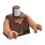 Torse, chemise ouverte, poitrine de nougat, ceinture noire, motif imprimé ceinture or, bras et mains nougat (Torso, Open Shirt, Nougat Chest, Black Belt, Gold Belt Buckle Print, Nougat Arms and Hands)