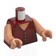 Visuel indicatif Rebrickable de Torse, gilet rouge foncé, motif imprimé boutons or, bras et mains nougat (Torso, Dark Red Vest, Gold Buttons Print, Nougat Arms and Hands)