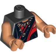 Torse, robe avec bordure rouge et collier cérémonie motif imprimé, bras et mains nougat (Torso, Robe with Red Trim and Ceremonial Necklace Print, Nougat Arms and Hands)