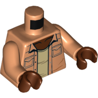 Torse, chemise avec poches, ouvert sur beige sous-chemise motif imprimé, bras nougat, mains brun rougeâtre (Torso, Shirt with Pockets, Open over Tan Undershirt Print, Nougat Arms, Reddish Brown Hands)