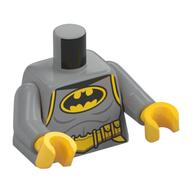 Torse, costume de Batman, logo jaune / noir, ceinture utilitaire, bras gris bleuté clair, mains jaunes (Torso, Batman Suit, Yellow/Black Logo, Utility Belt, Light Bluish Gray Arms, Yellow Hands)