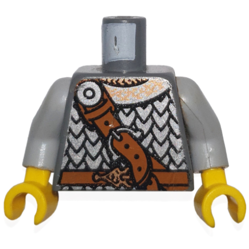 Torse, armure, armure à écailles et diagonale ceinture en cuir motif imprimé, bras gris bleuté clair, mains jaunes (Torso, Armor, Scale Mail and Diagonal Leather Belt Print, Light Bluish Gray Arms, Yellow Hands)