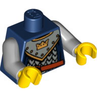 Torse, armure, armure à écailles, couronne sur col motif imprimé, bras gris bleuté clair, mains jaunes (Torso, Armor, Scale Mail, Crown on Collar Print, Light Bluish Gray Arms, Yellow Hands)