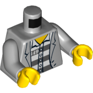 Torse, veste sur la chemise de prison avec des boutons et des rayures de prison gris foncé motif imprimé, bras gris bleuté clair, mains jaunes (Torso, Jacket over Prison Shirt with Buttons and Dark Gray Prison Stripes Print, Light Bluish Gray Arms, Yellow Hands)