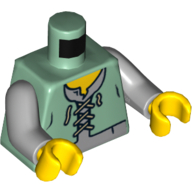 Torse, gilet paysan sur la chemise gris bleuté léger imprimé, bras gris bleuté clair, mains jaunes (Torso, Peasant Vest over Light Bluish Gray Shirt Print, Light Bluish Gray Arms, Yellow Hands)