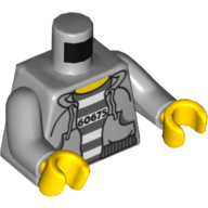 Visuel indicatif Rebrickable de Torse, chemise de prison, '60675', sweat à capuche sur motif imprimé à rayures de prison, bras gris bleuté clair, mains jaunes (Torso, Prison Shirt, '60675', Hoodie over Prison Stripes Print, Light Bluish Gray Arms, Yellow Hands)