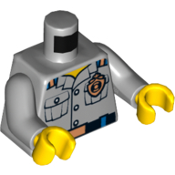 Torse, chemise avec poches et insigne de sauveteur en cuivre (garde-côte) et motif imprimé ceinture, bras gris bleuté clair, mains jaunes (Torso, Shirt with Pockets and Copper Life Preserver Badge (Coast Guard) and Belt Print, Light Bluish Gray Arms, Yellow Hands)