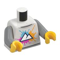 Torse, contour des montagnes noires, rose foncé, orange clair vif, motif imprimé éclaboussures d'azur foncé, bras gris bleuté clair, mains jaunes (Torso, Black Mountains Outline, Dark Pink, Bright Light Orange, Dark Azure Splash Print, Light Bluish Gray Arms, Yellow Hands)