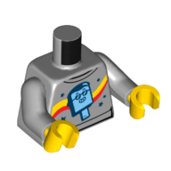 Visuel indicatif Rebrickable de Torse, pull, bande incurvée rouge et jaune, crème glacée popsicle bleue et motif imprimé étoiles, bras gris bleuté clair, mains jaunes (Torso, Sweater, Red and Yellow Curved Stripe, Blue Popsicle Ice Cream and Stars Print, Light Bluish Gray Arms, Yellow Hands)