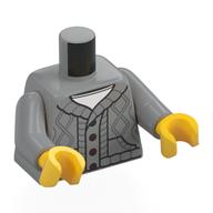 Torse, Cardigan, Tricoté avec Boutons, Blanc Sous-chemise imprimé, bras gris bleuté clair, mains jaunes (Torso, Cardigan, Knitted with Buttons, White Undershirt Print, Light Bluish Gray Arms, Yellow Hands)