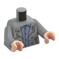 Visuel indicatif Rebrickable de Torse, manteau, boutons, poches, modèle imprimé chemise bleu sable, bras gris bleuté clair, mains nougat clair (Torso, Coat, Buttons, Pockets, Sand Blue Shirt Print, Light Bluish Gray Arms, Light Nougat Hands)