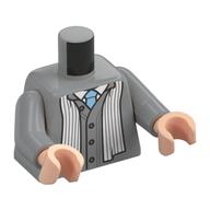 Torse, Pull boutonné, chemise blanche, cravate bleu clair vif, motif : écharpe blanche, bras gris bleuté clair, mains nougat clair (Torso, Buttoned Sweater, White Shirt, Bright Light Blue Tie, White Scarf Print, Light Bluish Gray Arms, Light Nougat Hands)