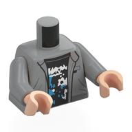 Torse, Veste, Sous-chemise noire avec motif imprimé formes blanches et bleues, bras gris bleuté clair, mains nougat clair (Torso, Jacket, Black Undershirt with White and Blue Shapes Print, Light Bluish Gray Arms, Light Nougat Hands)
