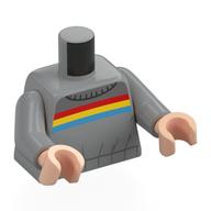 Torse, pull, rouge, jaune, et foncé Azur rayures motif imprimé, bras gris bleuté clair, mains nougat clair (Torso, Sweater, Red, Yellow, and Dark Azure Stripes Print, Light Bluish Gray Arms, Light Nougat Hands)