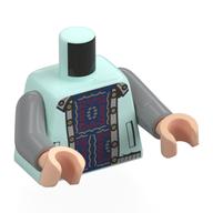 Torse, veste, coupe gris bleuté clair, chemise bleu foncé avec motif imprimé décorations rouge foncé, bras gris bleuté clair, mains nougat clair (Torso, Jacket, Light Bluish Grey Trim, Dark Blue Shirt with Dark Red Decorations Print, Light Bluish Gray Arms, Light Nougat Hands)