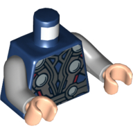 Visuel indicatif Rebrickable de Torse, armure avec motif imprimé de cercles d'argent (Thor), bras gris bleuté clair, mains nougat clair (Torso, Armor with Silver Circles Print (Thor), Light Bluish Gray Arms, Light Nougat Hands)