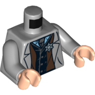 Torse, veste avec gilet, insigne étoile et motif imprimé cravate gris bleuté foncé, bras gris bleuté clair, mains nougat clair (Torso, Jacket with Vest, Star Badge and Dark Bluish Gray Tie Print, Light Bluish Gray Arms, Light Nougat Hands)