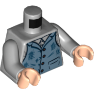 Torse, chemise et gilet bleu sable en lambeaux avec motif imprimé 4 boutons, bras gris bleuté clair, mains nougat clair (Torso, Shirt and Sand Blue Vest Tattered with 4 Buttons Print, Light Bluish Gray Arms, Light Nougat Hands)