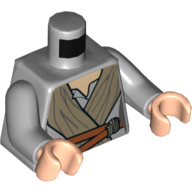 Visuel indicatif Rebrickable de Torse, chemise à col ouvert, robe à nouer beige foncé, motif : ceinture orange foncé, bras gris bleuté clair, mains nougat clair (Torso, Open Neck Shirt, Dark Tan Tied Robe, Dark Orange Belt Print, Light Bluish Gray Arms, Light Nougat Hands)