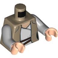 Visuel indicatif Rebrickable de Torse, veste, ouvert sur blanc tunique et rougeâtre brun corde ceinture motif imprimé (Luke Skywalker), bras gris bleuté clair, mains nougat clair (Torso, Jacket, Open over White Tunic and Reddish Brown Rope Belt Print (Luke Skywalker), Light Bluish Gray Arms, Light Nougat Hands)