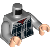 Torse, pull noir à carreaux, fermeture à glissière, motif imprimé chemise rouge foncé, bras gris bleuté clair, mains nougat clair (Torso, Plaid Black Sweater, Zipper, Dark Red Shirt Print, Light Bluish Gray Arms, Light Nougat Hands)