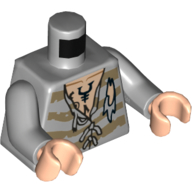 Visuel indicatif Rebrickable de Torse, chemise de prison déchirée, motif imprimé de tatouages, bras gris bleuté clair, mains nougat clair (Torso, Torn Prison Shirt, Tattoos Print, Light Bluish Gray Arms, Light Nougat Hands)