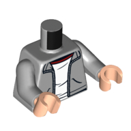 Visuel indicatif Rebrickable de Torse, Veste, Chemise blanche, Motif imprimé col rouge foncé, bras gris bleuté clair, mains nougat clair (Torso, Jacket, White Shirt, Dark Red Collar Print, Light Bluish Gray Arms, Light Nougat Hands)