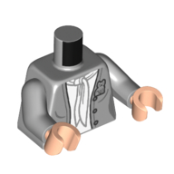 Visuel indicatif Rebrickable de Torse, veste avec point de chat, gilet blanc, motif imprimé écharpe, bras gris bleuté clair, mains nougat clair (Torso, Jacket with Cat Stitch, White Vest, Scarf Print, Light Bluish Gray Arms, Light Nougat Hands)
