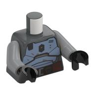 Visuel indicatif Rebrickable de Torse, armure mandalorienne bleu sable, motif : ceinture brun rougeâtre, bras gris bleuté clair, mains noires (Torso, Sand Blue Mandalorian Armor, Reddish Brown Belt Print, Light Bluish Gray Arms, Black Hands)