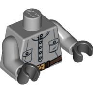 Visuel indicatif Rebrickable de Torse, chemise avec six boutons de patte de boutonnage avec poches et boucle d'or avec motif imprimé étoile, bras gris bleuté clair, mains noires (Torso, Shirt with Six Button Placket with Pockets and Gold Buckle with Star Print, Light Bluish Gray Arms, Black Hands)