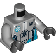 Torse, robot avec passepoil noir et azur foncé et logo de l'escouade galaxy imprimé, bras gris bleuté clair, mains noires (Torso, Robot with Dark Azure and Black Piping and Galaxy Squad Logo Print, Light Bluish Gray Arms, Black Hands)