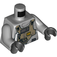 Torse, rebelle B-wing pilote flight costume avec panneau avant beige foncé avec appareil respiratoire motif imprimé, bras gris bleuté clair, mains noires (Torso, Rebel B-wing Pilot Flight Suit with Dark Tan Front Panel with Breathing Apparatus Print, Light Bluish Gray Arms, Black Hands)