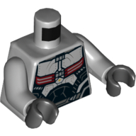 Torse, armure, noir, rouge foncé et argent avec motif imprimé sac à dos, bras gris bleuté clair, mains noires (Torso, Armor, Black, Dark Red and Silver with Backpack Print, Light Bluish Gray Arms, Black Hands)