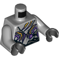 Torse, en lambeaux avec motif imprimé de fissures jaune et violet foncé, bras gris bleuté clair, mains noires (Torso, Tattered with Yellow and Dark Purple Cracks Print, Light Bluish Gray Arms, Black Hands)