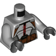 Visuel indicatif Rebrickable de Torse, armure de soldat clone, panneaux gris bleuté foncé, ceinture utilitaire marron rougeâtre motif imprimé (tech), bras gris bleuté clair, mains noires (Torso, Clone Trooper Armor, Dark Bluish Gray Panels, Reddish Brown Utility Belt Print (Tech), Light Bluish Grey Arms, Black Hands)