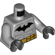 Torse, Muscles, Ceinture utilitaire en or, Noir Batman Logo imprimé, bras gris bleuté clair, mains noires (Torso, Muscles, Gold Utility Belt, Black Batman Logo Print, Light Bluish Gray Arms, Black Hands)