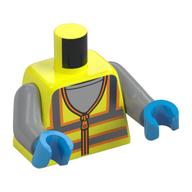 Torse, gilet de sécurité avec bandes réfléchissantes croisées et fermeture à glissière, sur motif imprimé chemise gris bleuté clair, bras gris bleuté clair, mains azur foncé (Torso, Safety Vest with Reflective Crossed Stripes and Zipper, over Light Bluish Gray Shirt Print, Light Bluish Gray Arms, Dark Azure Hands)