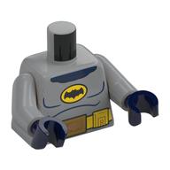 Torse, corps, Batman Logo en jaune ovale avec ceinture jaune utilitaire et motif imprimé boucle d'or (60's Batman), bras gris bleuté clair, mains bleu foncé (Torso, Bodysuit, Batman Logo in Yellow Oval with Yellow Utility Belt and Gold Buckle Print (60's Batman), Light Bluish Gray Arms, Dark Blue Hands)