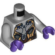 Visuel indicatif Rebrickable de Torse, or, motif : armure brun foncé et argentée, bras gris bleuté clair, mains pourpre foncé (Torso, Gold, Dark Brown and Silver Armor Print, Light Bluish Gray Arms, Dark Purple Hands)