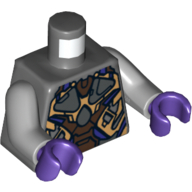 Torse, or, brun foncé et motif imprimé armure violet foncé, bras gris bleuté clair, mains pourpre foncé (Torso, Gold, Dark Brown and Dark Purple Armor Print, Light Bluish Gray Arms, Dark Purple Hands)