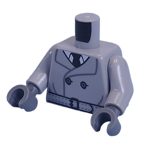 Torse, trench-coat, chemise blanche, motif imprimé cravate bleu foncé, bras gris bleuté clair, mains gris bleuté foncé (Torso, Trenchcoat, White Shirt, Dark Blue Tie Print, Light Bluish Gray Arms, Dark Bluish Gray Hands)