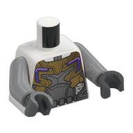Torse, gris bleuté foncé / or armure placage, accents violet foncé motif imprimé, bras gris bleuté clair, mains gris bleuté foncé (Torso, Dark Bluish Grey/Gold Armor Plating, Dark Purple Accents Print, Light Bluish Gray Arms, Dark Bluish Gray Hands)